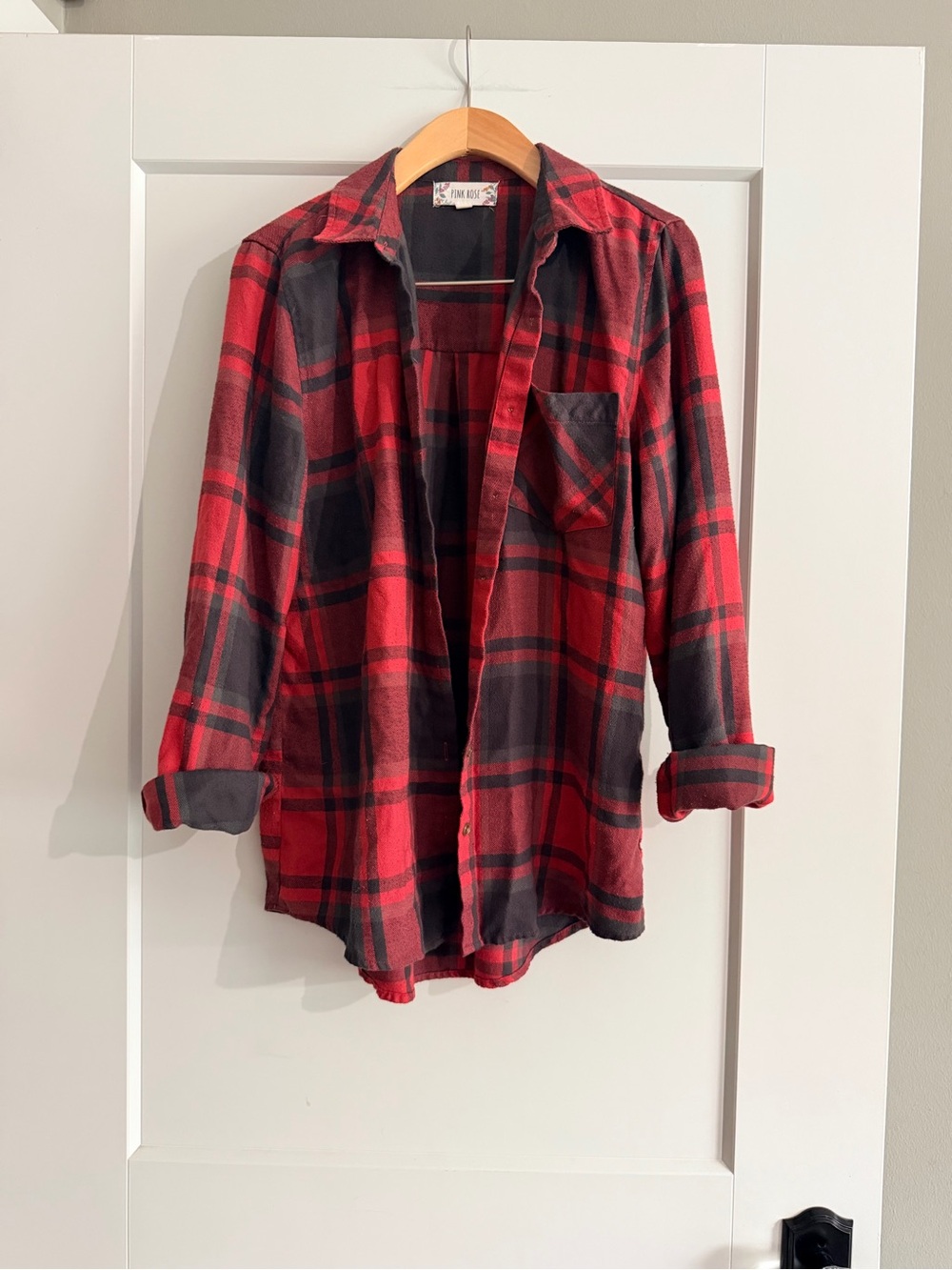 Pink Rose Red & Black Plaid Shirt